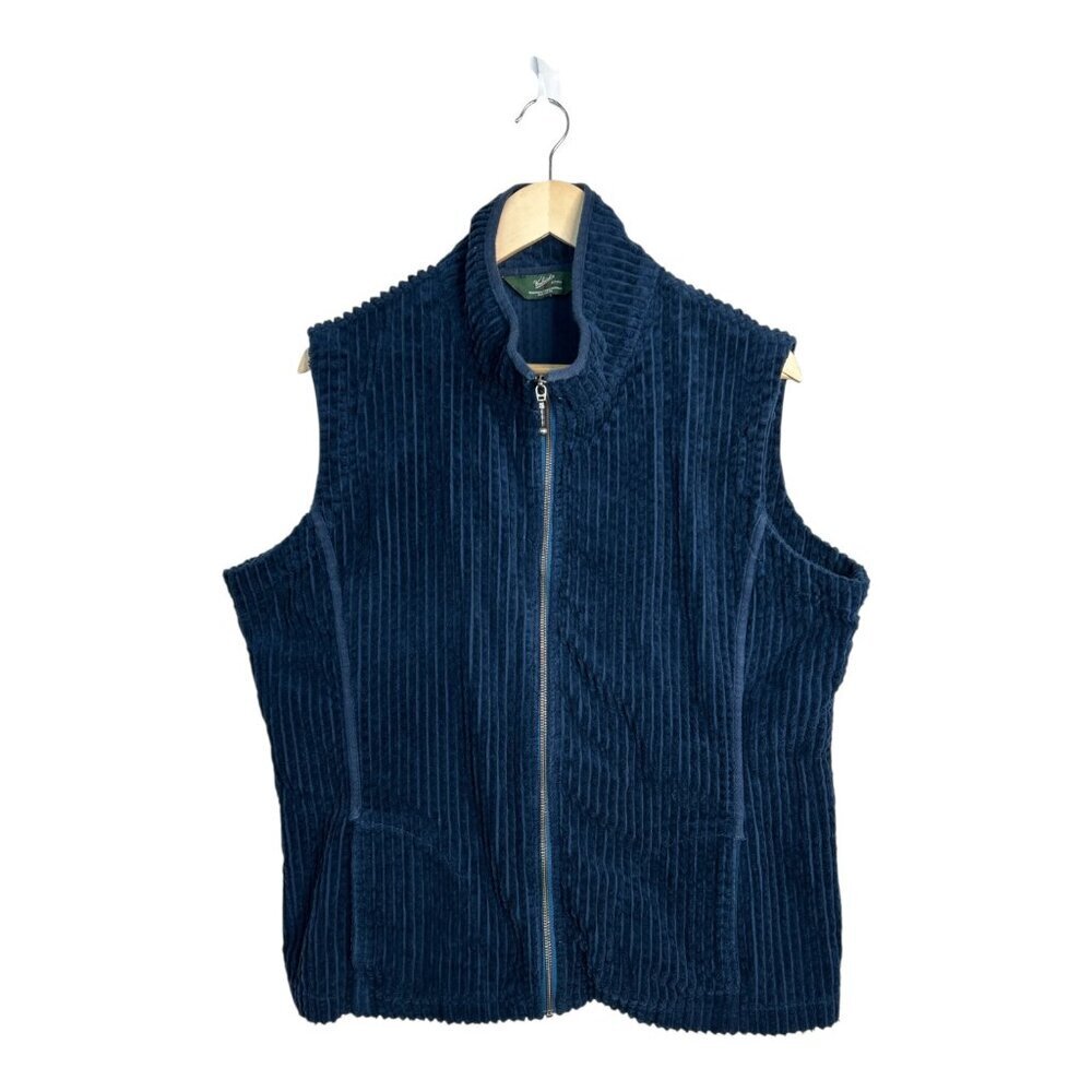 Vintage 80's‎ Woolrich Navy Blue Unisex Corduroy Vest | Zip Opening Size XL